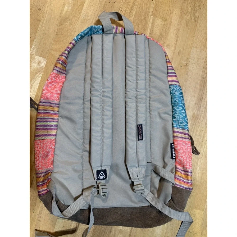 JanSport Originals Backpack T49Z Southwestern Stripe Suede Bottom Book Bag EUC